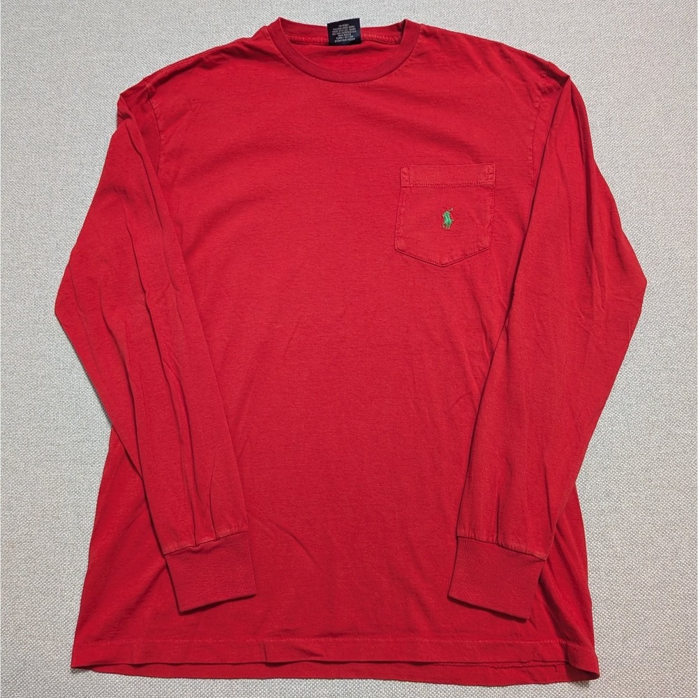 Polo Ralph Lauren Men's Small Red Long Sleeve T-Shirt Cotton Pocket Pony Logo
